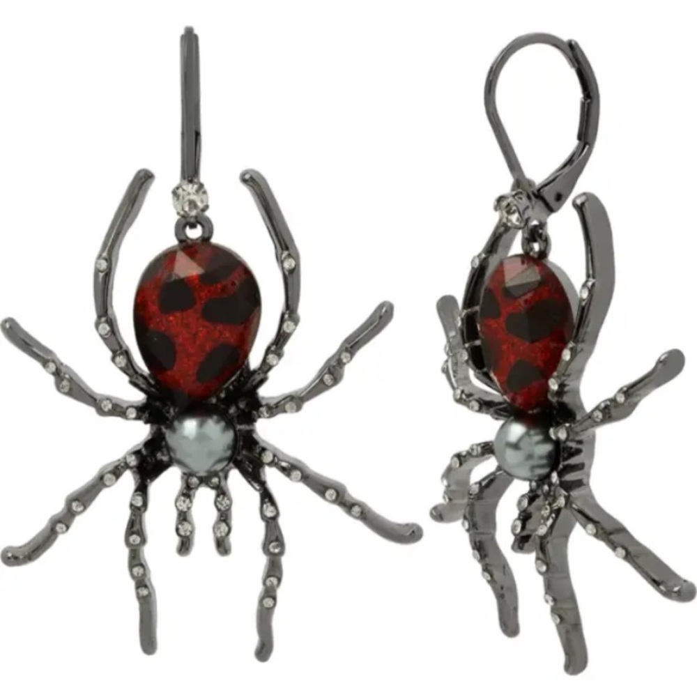BETSEY JOHNSON Halloween Black Widow Spider Crystal-Studded Earrings NEW NWT - Picture 6 of 7